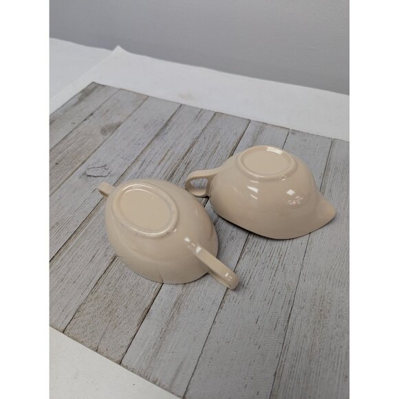 Vintage Set Melamine Melmac Creamer & Sugar Bowl w/ Lid Almond Tan - Picture 6 of 7
